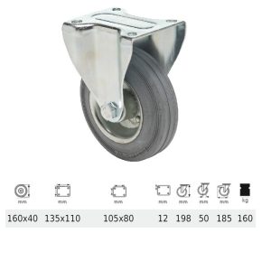 FPSG 1603 2000 W, Rolă fixă, suprafață de rulare din cauciuc gri, fără urme, 160 mm, capacitate de încărcare 160 kg, prindere cu placă