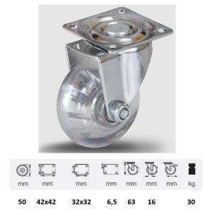 JDPI 0501 5000 rolă pivotantă, 50 mm, capacitate de încărcare 30 kg, prindere cu placă