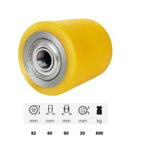 Rolă din poliuretan pentru transpalet 82X80 mm. cu rulment cu bile.