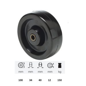 WLFL 1002 1000, termorezistentă (până la +280°C), suprafață de rulare din compozit cu rășină fenolică, diametru 100 mm, capacitate de încărcare 150 kg, lagăr simplu