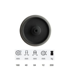 WPPE 1603 5000, Suprafață de rulare premium din cauciuc plin ECOFORMA, diametru 160 mm, capacitate de încărcare 200 kg, rulment cu bile