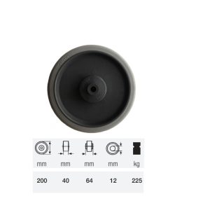 WPPE 2003 5000, Suprafață de rulare premium din cauciuc plin ECOFORMA, diametru 200 mm, capacitate de încărcare 225 kg, rulment cu bile