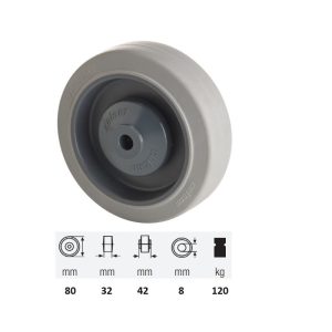 WPPF 0802 5100, Suprafață de rulare premium din cauciuc plin PERFORMA, diametru 80 mm, capacitate de încărcare 120 kg, rulment cu bile