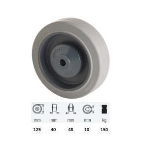WPPF 1252 5100, Suprafață de rulare premium din cauciuc plin PERFORMA, diametru 125 mm, capacitate de încărcare 180 kg, rulment cu bile