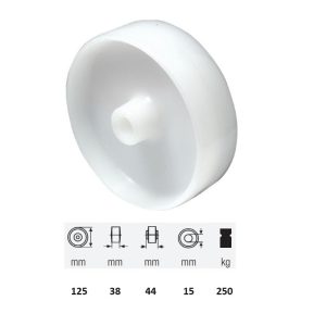 WPPN 1252 1000, suprafață de rulare din plastic (poliamidă), diametru 125 mm, capacitate de încărcare 250 kg, lagăr simplu