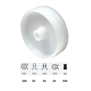 WPPN 2003 1000, suprafață de rulare din plastic (poliamidă), 200 mm diametru, capacitate de încărcare 500 kg, lagăr simplu