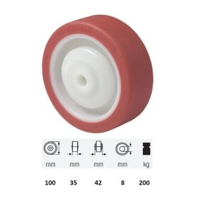 WPPU 1002 5080, Suprafață de rulare din poliuretan, diametru 100 mm, capacitate de încărcare 200 kg, rulment cu bile
