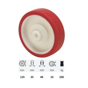 WPPU 1252 5080, Suprafață de rulare din poliuretan, diametru 125 mm, capacitate de încărcare 200 kg, rulment cu bile