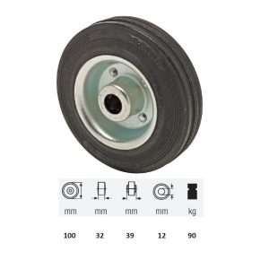 WPSM 1002 2000, suprafață de rulare din cauciuc negru, diametru 100 mm, capacitate de încărcare 90 kg, rulment cu ace